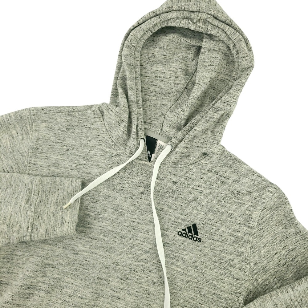 Adidas Hoodie Mens M Gray Knit Pullover Kangaroo Pocket Logo Sweatshirt Casual
